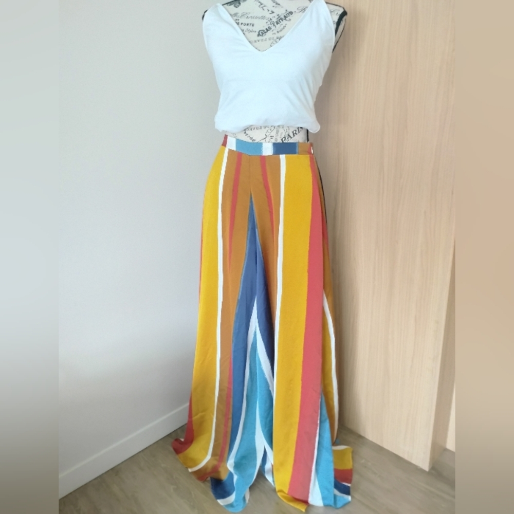 Multicolor Striped Wide Leg Pants